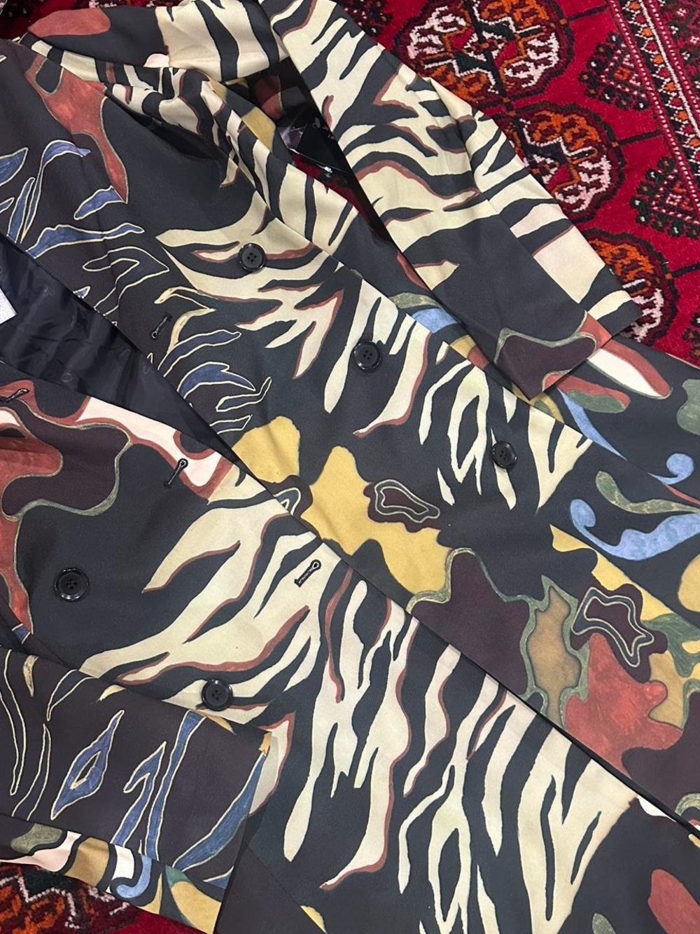 Samuel Dong Multicolor Abstract Animal-Print Trench coat